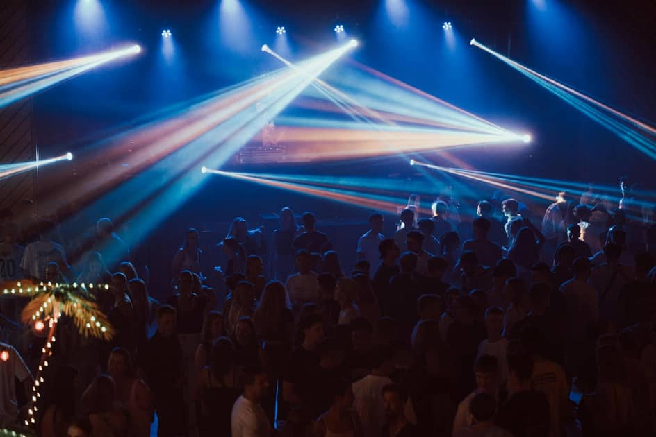 Live concert audience and stage lights for music events